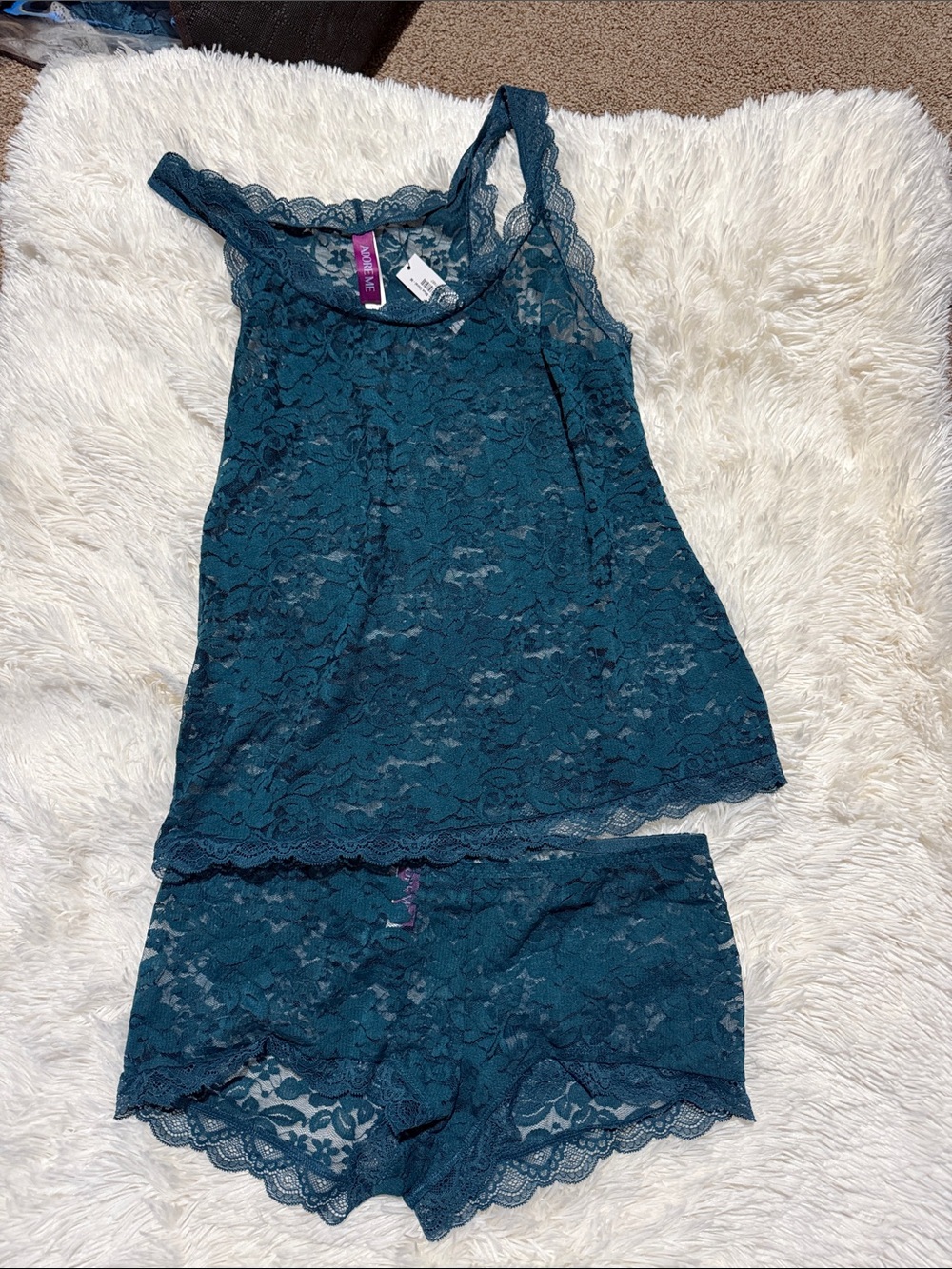 Adore Me Teal Lace Tank & Short Sleep Set